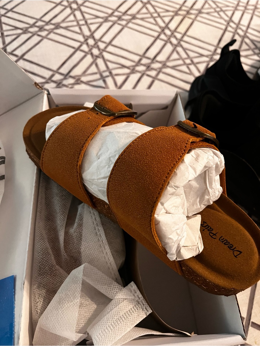 Dream Pairs Kids Double-Buckle Suede Slide Sandals in Camel (cognac) Brown